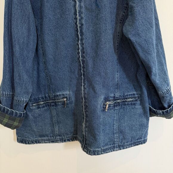 Vintage North Style Denim Jacket Women 1X Blue Barn Chore Coat Flannel Lined - Picture 3 of 12